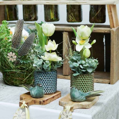 Floristik24 Federvogel am Draht Grün 12cm 4St