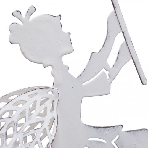 Floristik24 Fee mit Pusteblume, Frühlingsdeko zum Hängen, Metallanhänger Weiß, Silbern H25,5/27,5cm 4St