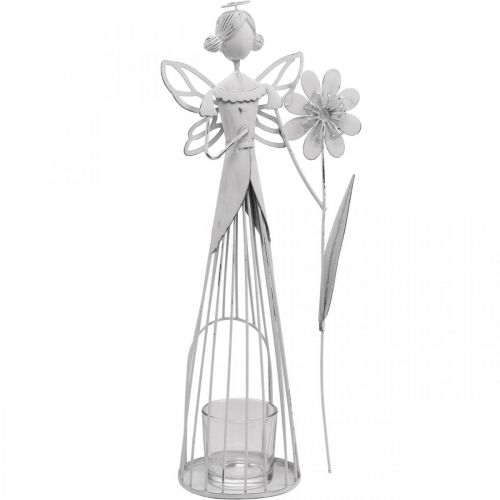 Floristik24 Frühlingsdeko, Blütenfee als Windlicht, Tischschmuck aus Metall, Elfe mit Blume Weiß H32,5cm