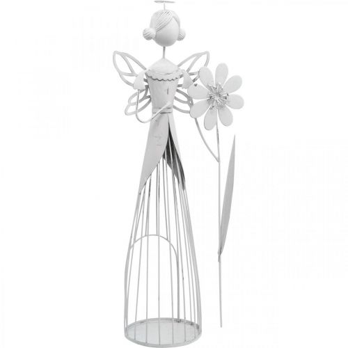 Artikel Blütenfee mit Blume, Frühlingsdeko, Metall-Windlicht, Blumenfee aus Metall Weiß H40,5cm