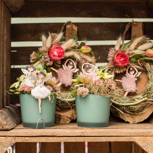 Floristik24 Feen zum Hängen, Frühlingsdeko, Elfendeko, Holzanhänger Rosa, Türkis, Weiß H10–11,5cm 9St