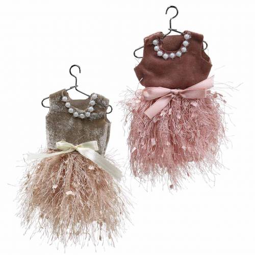 Floristik24 Weihnachtsdeko Elfenkleid am Bügel Rosa, Braun/Creme 16cm 4St sortiert