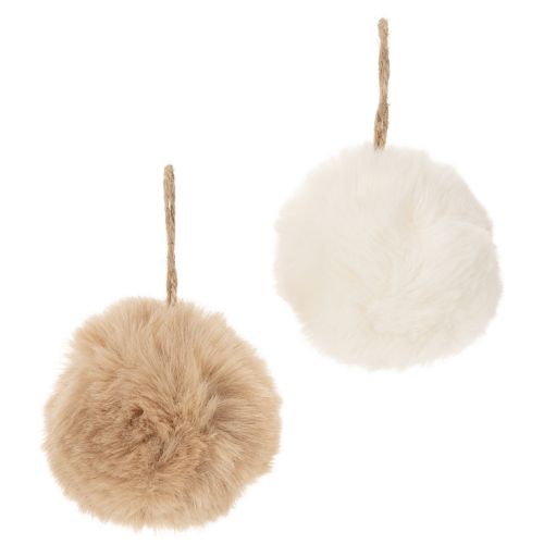Deko-Pompons aus Kunstfell, 7 cm Durchmesser, Weiß und Beige, 6er-Set