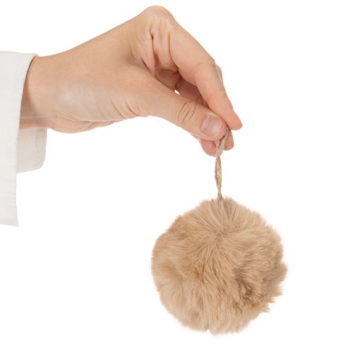 Deko-Pompons aus Kunstfell, 7 cm Durchmesser, Weiß und Beige, 6er-Set | Floristik24.at
