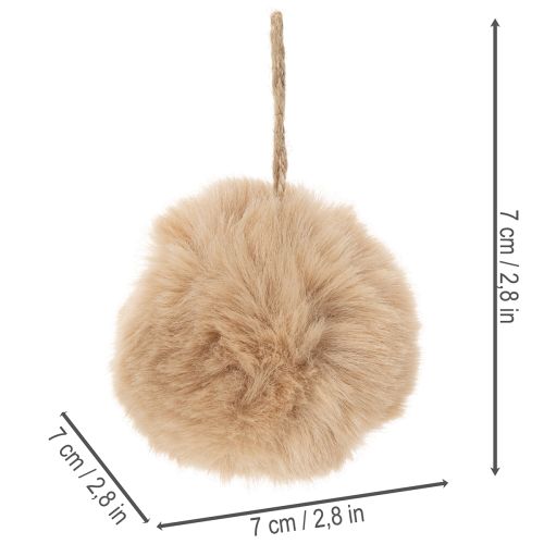 Deko-Pompons aus Kunstfell, 7 cm Durchmesser, Weiß und Beige, 6er-Set | Floristik24.at