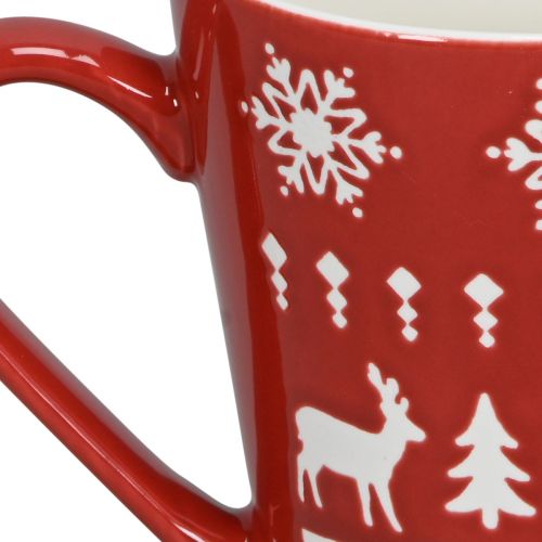 Artikel Festlicher Weihnachtsbecher mit Rentier und Tannenbaum Motiv H10cm- Rot und Weiß 2St