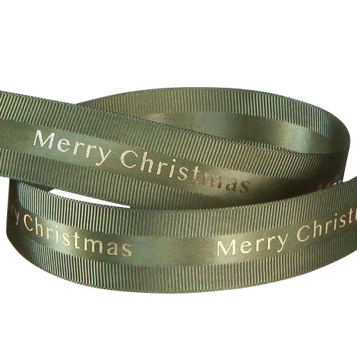 Artikel Festliches Weihnachtsband in Dunkelgrün mit goldenem 'Merry Christmas' Schriftzug Breit 25mm Länge 20m