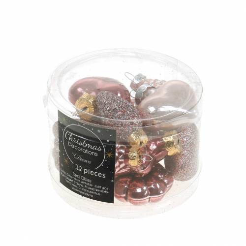 Floristik24 Mini-Christbaumschmuck-Mix sortiert Glas Rosa, Pink 12St