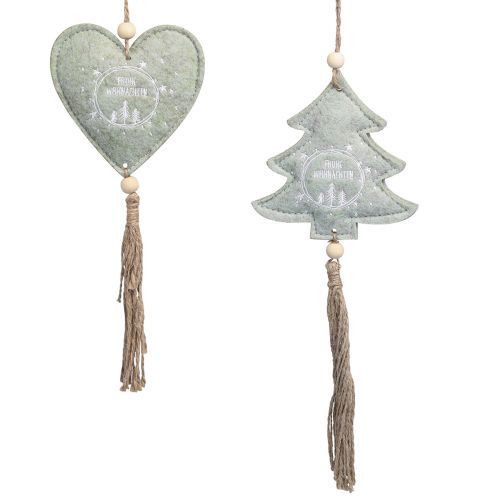 Floristik24 Filz Christbaumschmuck Tannen und Herzen Grün 11cm 4 St