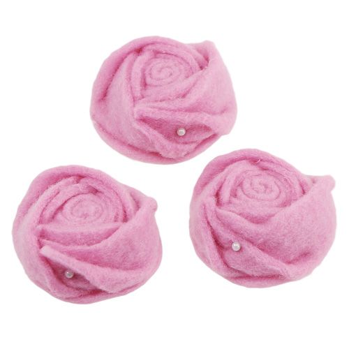 Floristik24 Filz-Rose Rosa Ø6,5cm 9St