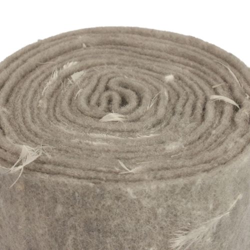 Floristik24 Filzband Wollband Dekostoff Grau Federn Wollfilz 15cm 5m