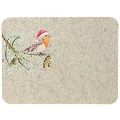 Floristik24 Filzmatte Tischmatte Rotkehlchen Grau Filz 40×30cm 4 St