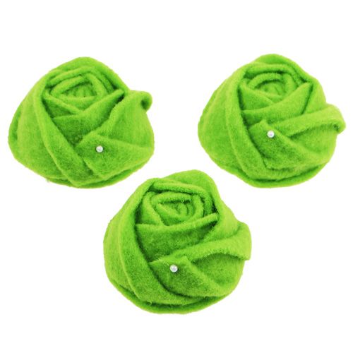Floristik24 Filz-Rose Grün Ø8cm H4,5cm 6St