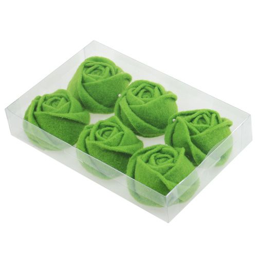 Floristik24 Filz-Rose Grün Ø8cm H4,5cm 6St