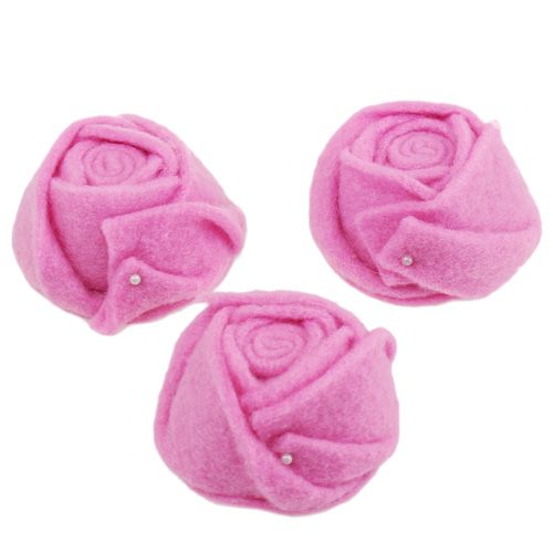 Floristik24 Filz-Rose Rosa Ø8cm H4,5cm 6St