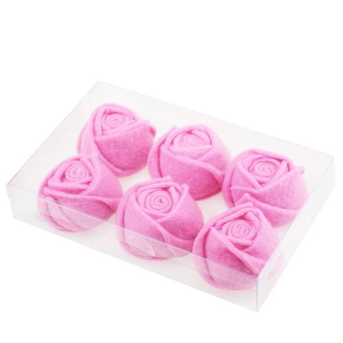 Floristik24 Filz-Rose Rosa Ø8cm H4,5cm 6St