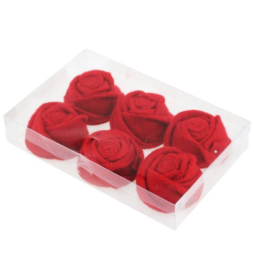 Floristik24 Filz-Rose Rot Ø8cm H4cm 6St