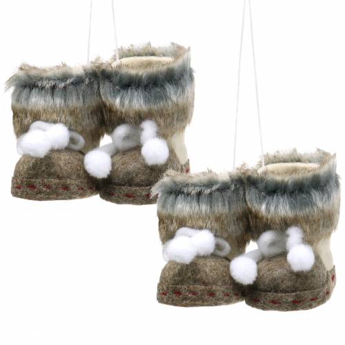 Floristik24 Christbaumschmuck Filzschuh-Paar mit Fell 10cm x 8cm 2St