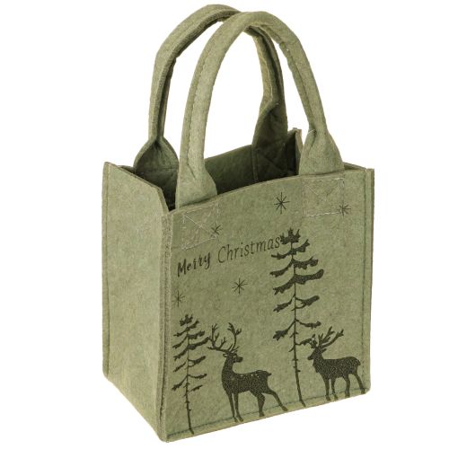 Filztasche Merry Christmas klein mit Henkeln Grün 15×10cm