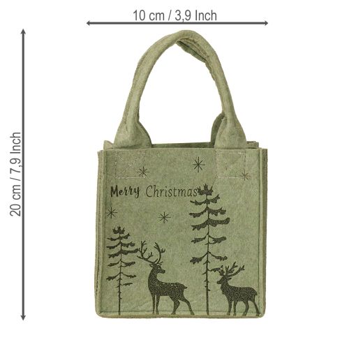 Floristik24 Filztasche Merry Christmas klein mit Henkeln Grün 15×10cm