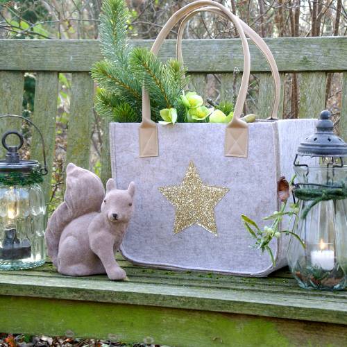 Floristik24 Filztasche mit Pailletten-Stern Natur 2er-Set