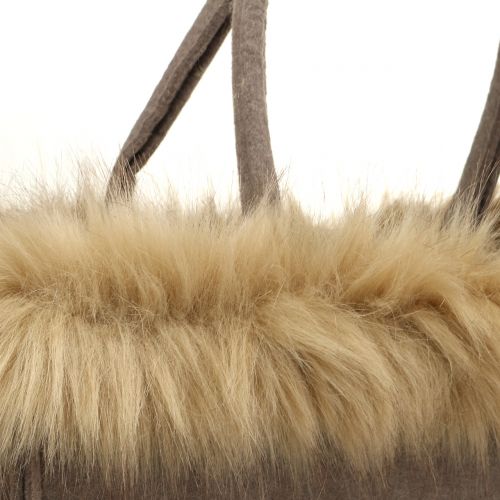 Floristik24 Filztasche mit Fellrand Hellbraun 38cm x24cm x 20cm