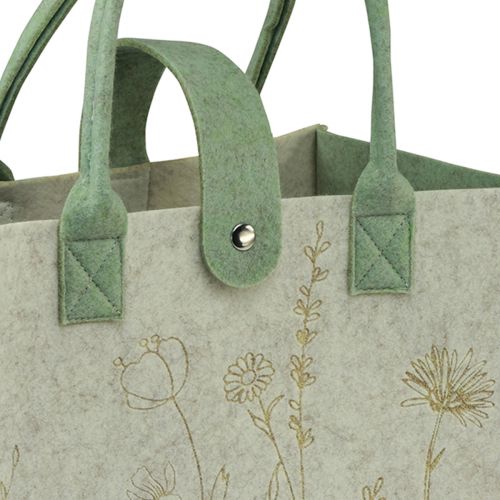 Artikel Filztasche mit Henkel mit Blumen Creme Grün 30x18x37cm