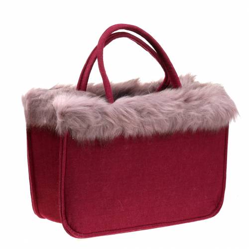 Floristik24 Filztasche mit Fellrand Dunkelrot 38cm x24cm x 20cm