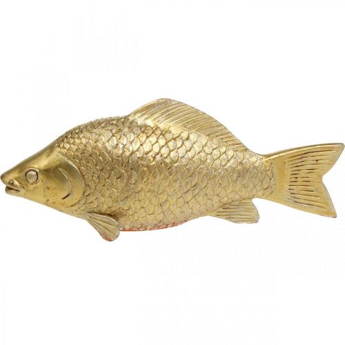 Floristik24 Deko Fisch Goldfarben, Statue zum Hinstellen, Fischskulptur Polyresin Klein L18cm