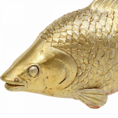 Floristik24 Deko Fisch Goldfarben, Statue zum Hinstellen, Fischskulptur Polyresin Klein L18cm