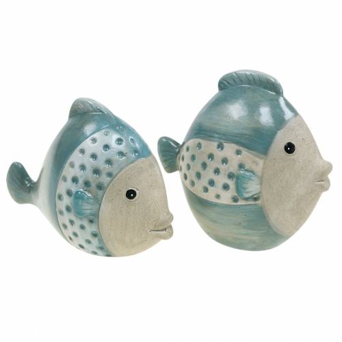 Floristik24 Deko-Fisch Terrakotta Blau, Grau H14cm/12,5cm 2er-Set