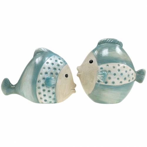 Floristik24 Deko-Fisch Terrakotta Blau, Grau H14cm/12,5cm 2er-Set