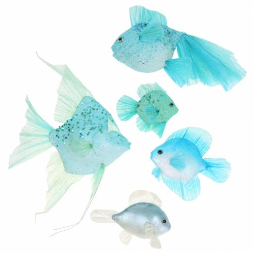 Floristik24 Deko-Fische zum Hängen Blau Türkis Grün Grau 10-22cm 5St