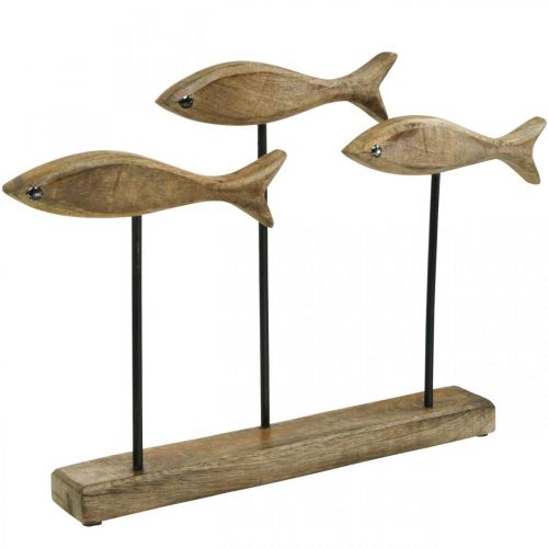 Artikel Maritime Deko, Dekoskulptur, Holzfische auf Standfuß Naturfarben, Schwarz H30cm L45cm