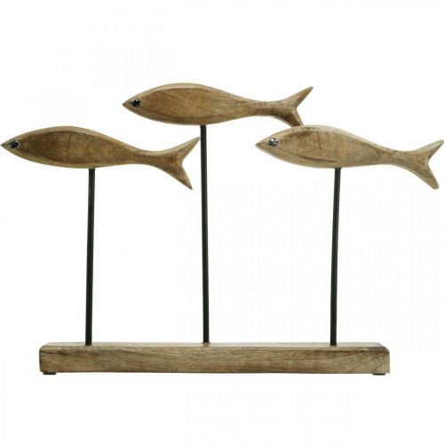 Floristik24 Maritime Deko, Dekoskulptur, Holzfische auf Standfuß Naturfarben, Schwarz H30cm L45cm