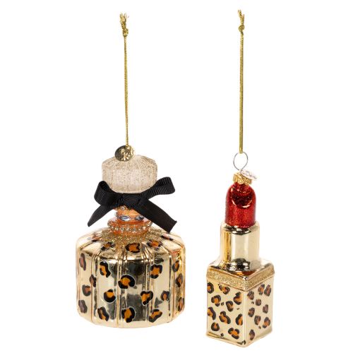 Christbaumschmuck-Set Parfumflakon und Lippenstift aus Glas mit Leopardenmuster 11 cm 2-teilig bestellen | Floristik24.at