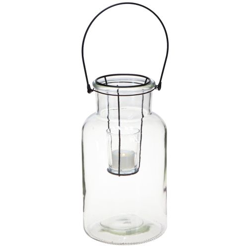 Flaschen Deko Windlicht Glas Metall Klar Schwarz Ø13cm