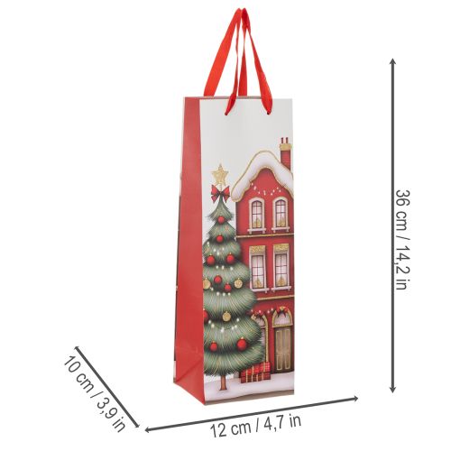 Geschenktasche für Flaschen, Set 2 Stück, 36 cm, Weihnachtsmotive, Haus und Tannenbaum | Floristik24.at