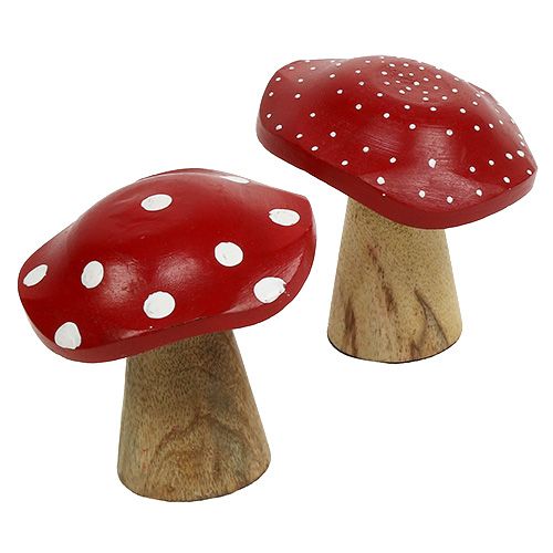 Floristik24 Fliegenpilz Holzpilz Mix 9cm -10,5cm Rot, Natur 8St