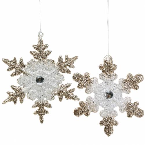 Floristik24 Christbaumschmuck Schneeflocke Glitter Perle 2St