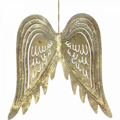Weihnachtsdeko-Engelsflügel, Metalldeko, Flügel zum Hängen Golden, Antik-Optik H29,5cm B28,5cm