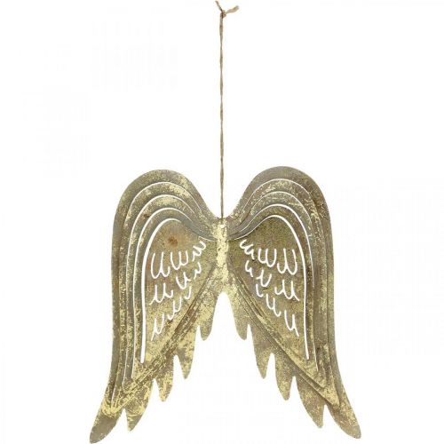 Floristik24 Weihnachtsdeko-Engelsflügel, Metalldeko, Flügel zum Hängen Golden, Antik-Optik H29,5cm B28,5cm
