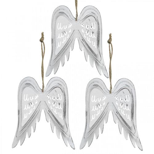 Floristik24 Engelsflügel zum Hängen, Weihnachtsdeko, Metallanhänger Weiß H11,5cm B11cm 3St