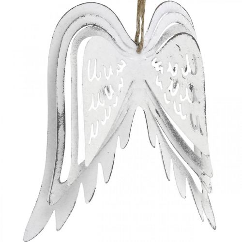 Floristik24 Engelsflügel zum Hängen, Weihnachtsdeko, Metallanhänger Weiß H11,5cm B11cm 3St