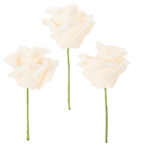 Künstliche Rose cremefarben 10 cm mit Drahtstiel 100 Stück