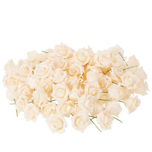 Künstliche Rose cremefarben 10 cm mit Drahtstiel 100 Stück | Floristik24.at