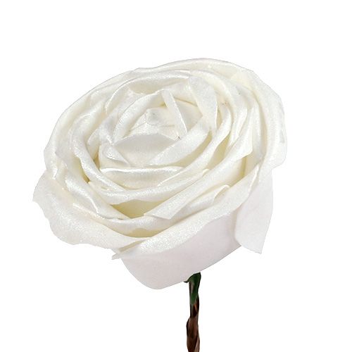 Floristik24 Foam-Rose Weiß mit Perlmutt Ø10cm 6 St