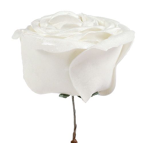Floristik24 Foam-Rose Weiß mit Perlmutt Ø10cm 6 St