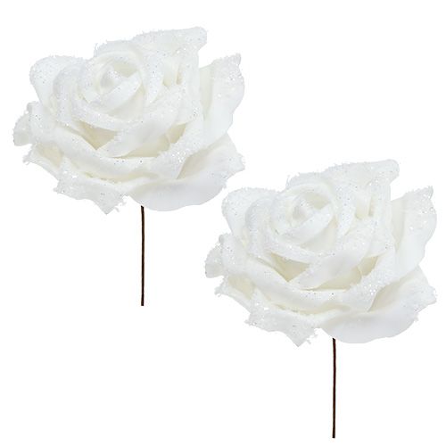 Floristik24 Foamrose Weiß Ø10cm beschneit 6St