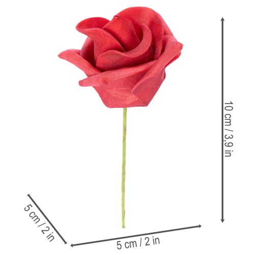 Künstliche Rose aus Schaumstoff Rot mit Drahtstiel 5 cm 100 Stück | Floristik24.at